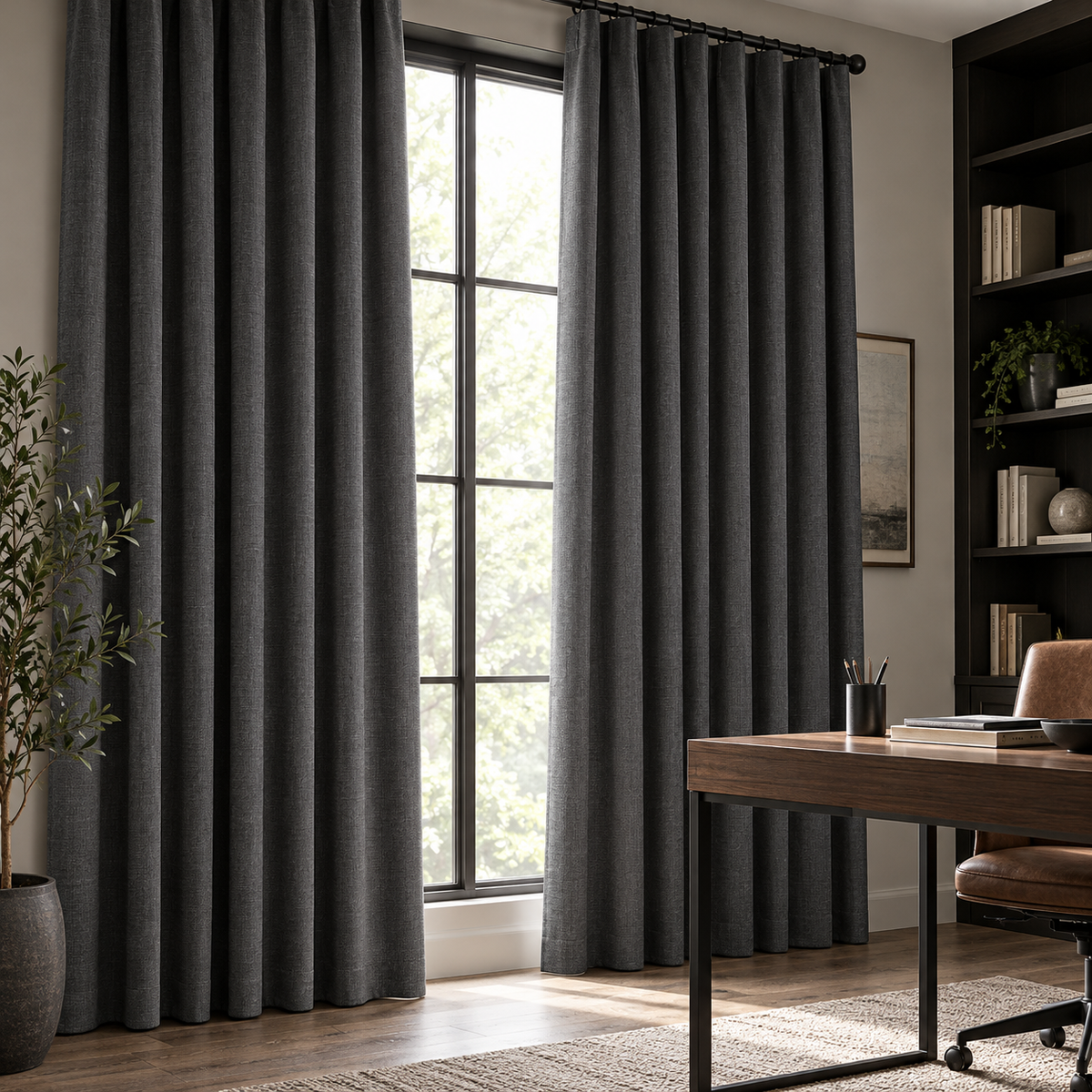AI-generated design illustration of Charcoal Frame Curtain