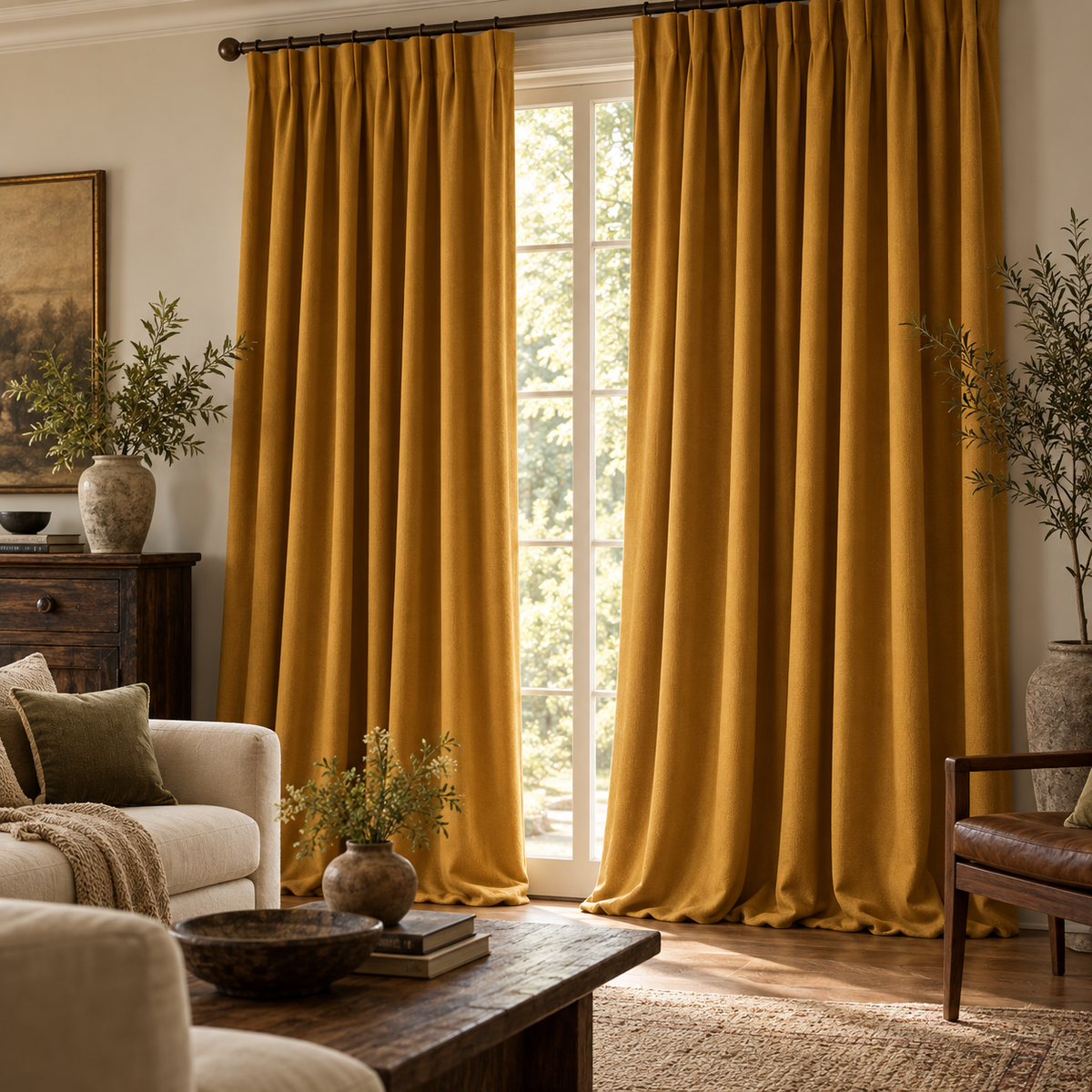 AI-generated design illustration of Golden Ochre Curtain