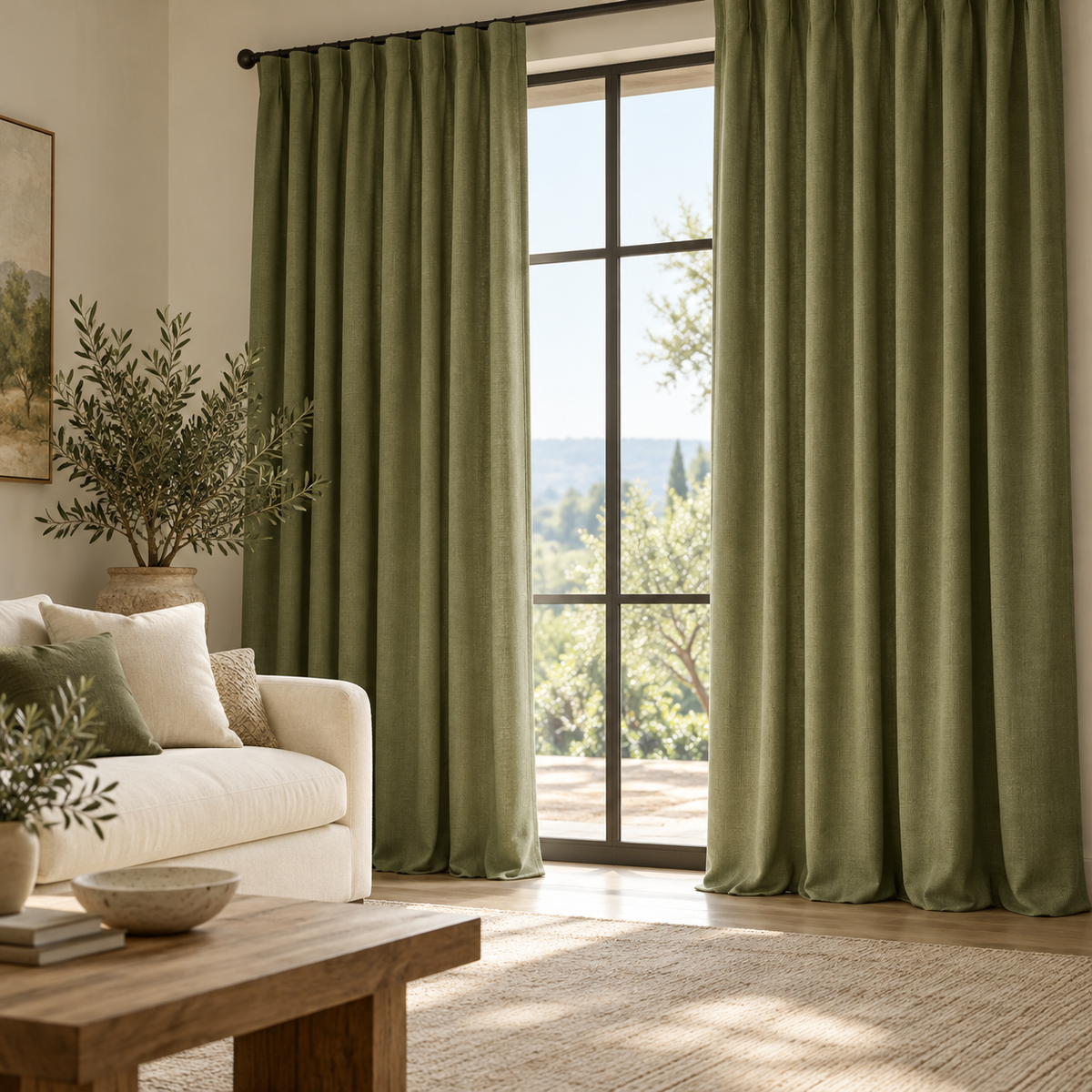 AI-generated design illustration of Olive Grove Curtain